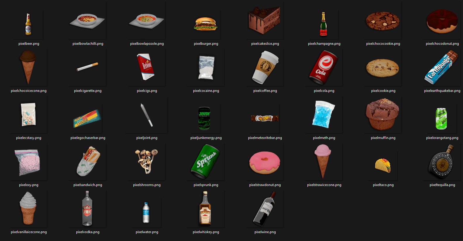 Item images included with pixel-consumables